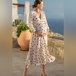 Seraphine Cream Polka Dot Long Sleeve Dress